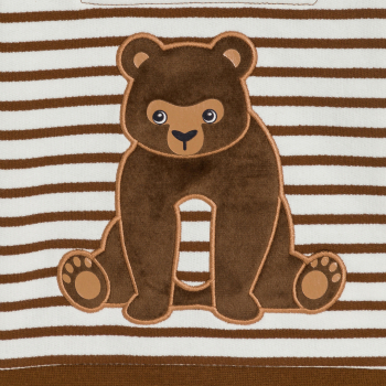 سترة بقلنسوة مخططة ومنمقة برسم دب للأولاد الصغار.